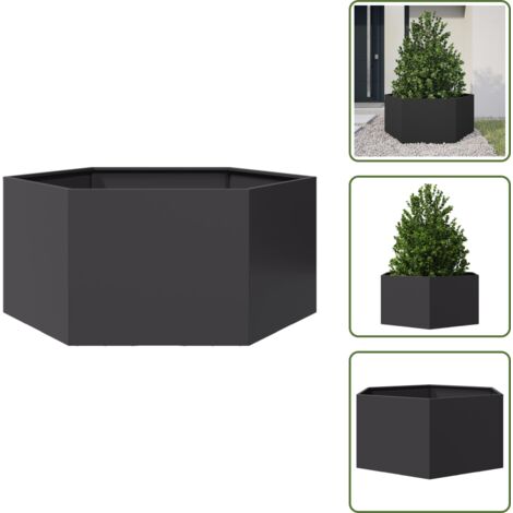 Fioriera per piante - vidaXL Fioriera da Giardino Nera Esagono 104x90x45 cm in Acciaio - Fioriera per fiori