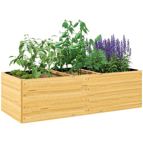 Fioriera Rettangolare 140x60x40 cm Divisa in 3 Aree con Strato in Tessuto non Tessuto in Legno di Abete