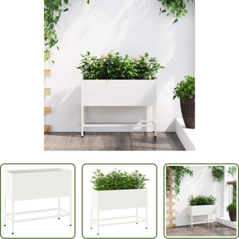 Fioriera rettangolare - Vaso da Giardino Rialzato Bianco 60 x 26 x 45 cm Acciaio