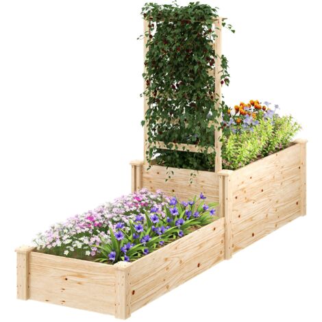 Fioriera Rialzata con Grigliato per Rampicanti e Divisorio 222x63x132 cm in Legno di Abete