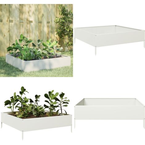 Fioriera Rialzata da Giardino Bianca 100x100x33,5 cm in Acciaio - Fioriera rialzata - Fioriera in acciaio