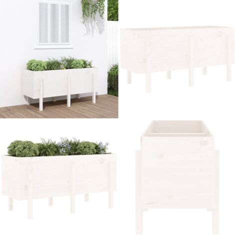 Fioriera Rialzata da Giardino Bianca 121x50x57 cm Massello Pino - Fioriera in legno - Fioriera rialzata
