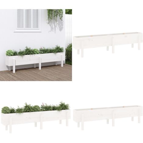 Fioriera Rialzata da Giardino Bianca 160x30x38 cm Massello Pino - Fioriera in legno - Fioriera rialzata