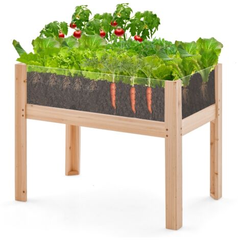Fioriera rialzata da giardino in legno con gambe fori di drenaggio e pannelli in acrilico, Fioriera da esterno Naturale