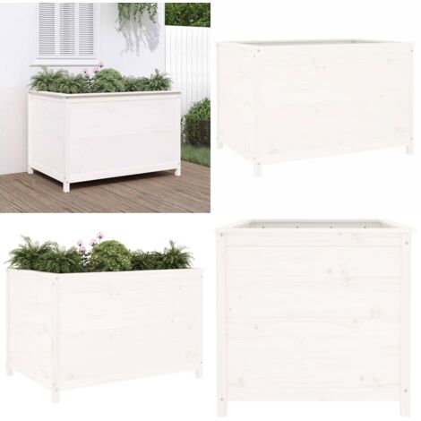 Fioriera Rialzata Giardino Bianca 119,5x82,5x78cm Massello Pino - Fioriera in legno - Fioriera rialzata
