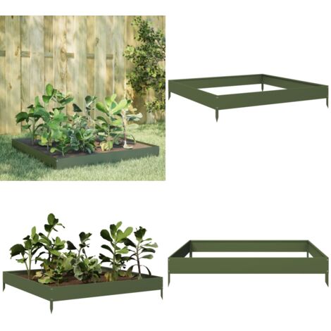 Fioriera Rialzata Giardino Verde Oliva 100x100x18,5 cm Acciaio - Fioriera rialzata - Fioriera in acciaio