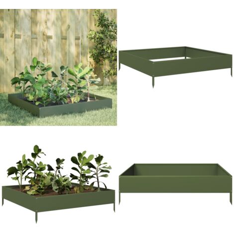 Fioriera Rialzata Giardino Verde Oliva 100x100x26 cm Acciaio - Giardino - Piante