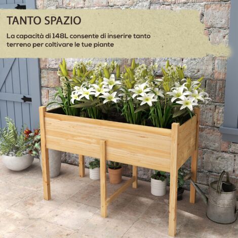 Fioriera rialzata in legno di abete con 2 fori di drenaggio e sacco in tessuto non tessuto, ideale per giardino e balcone, 115x55x80 cm, colore legno.