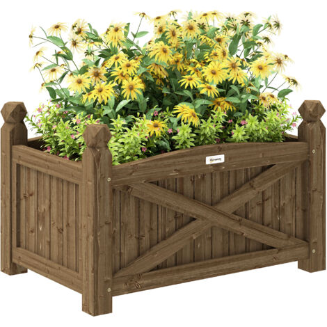 Fioriera rialzata in legno per coltivare piante, fiori ed erba in giardino, balcone o terrazzo. Dimensioni: 60x39x37 cm. Colore: marrone scuro.