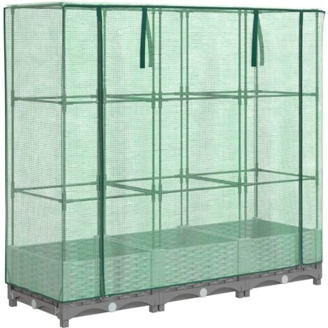 Fioriera rialzata per aiuola aiuola rialzata per terrazza giardino rialzato con copertura effetto rattan 120 x 40 x 123 cm grigio chiaro 020038736