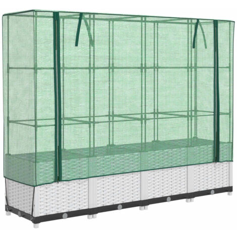 Fioriera rialzata per aiuola fioriera per terrazza giardino rialzato con copertura effetto rattan 160 x 40 x 138 cm bianco 020038752