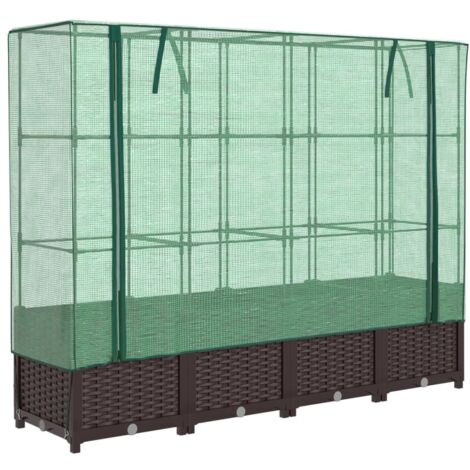 Fioriera rialzata per aiuola fioriera per terrazza giardino rialzato con copertura effetto rattan 160 x 40 x 138 cm Marrone 020038755