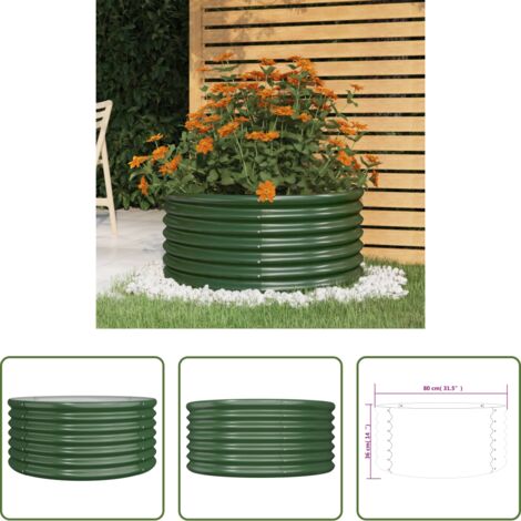 Fioriera rotonda -  Vaso da Giardino Acciaio Zincato 80x80x36 cm Verde