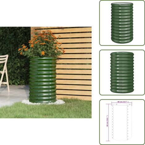 Fioriera rotonda - vidaXL Vaso da Giardino Acciaio Zincato 40x40x68 cm Verde - Fioriera all'aperto