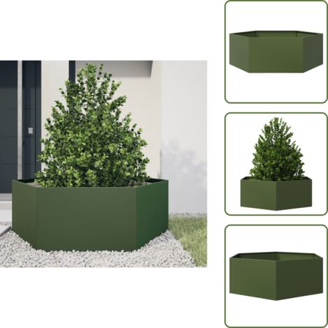 Fioriera senza fondo - vidaXL Fioriera da Giardino Verde Oliva Esagono 138x120x45 cm Acciaio - Fioriera per piante