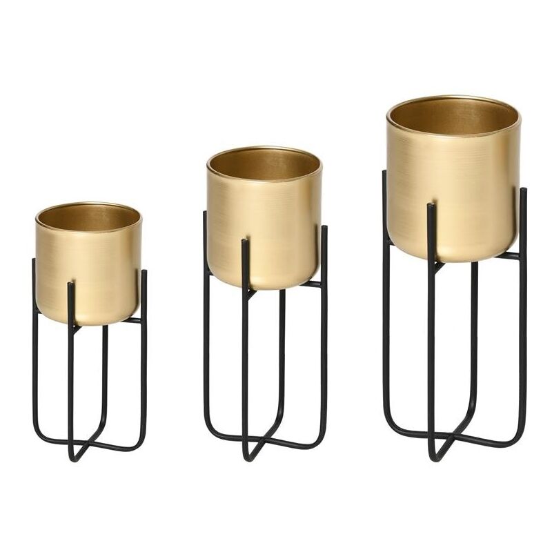 Fioriera Set di 3 Pezzi con Supporto di Metallo