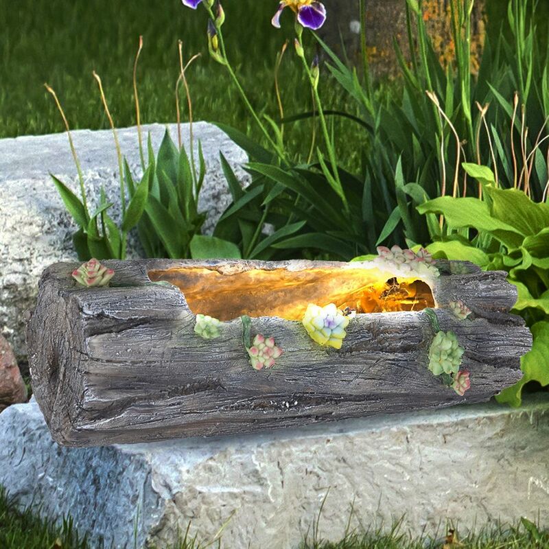 Image of Fioriera solare Lampada decorativa per vasi da fiori illuminata per casa e giardino con ottica a tronco d'albero, grigio antico, 1x led bianco caldo,