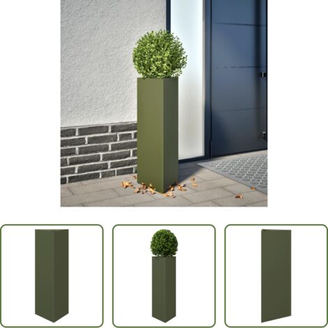 Fioriera triangolare -  Fioriera da Giardino Verde Oliva Triangolare 30x26x75cm Acciaio