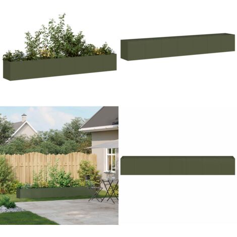 Fioriera Verde Oliva 280x40x40 cm in Acciaio Laminato a Freddo - Fioriera in acciaio - Fioriera per giardino