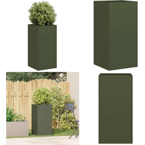 Fioriera Verde Oliva 40x40x80 cm in Acciaio Laminato a Freddo - Fioriera in acciaio - Fioriera per giardino