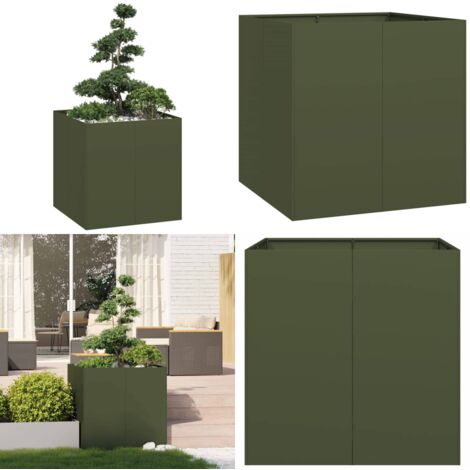 Fioriera Verde Oliva 80x80x80 cm in Acciaio - Fioriera esterna - Fioriera per giardino