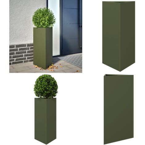 Fioriera Verde Oliva Triangolare 40x34,5x70 cm in Acciaio - Fioriera triangolare - Fioriera in acciaio