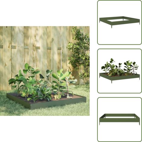 Fioriera verde oliva - vidaXL Fioriera Rialzata Giardino Verde Oliva 100x100x18,5 cm Acciaio - Fioriera per piante