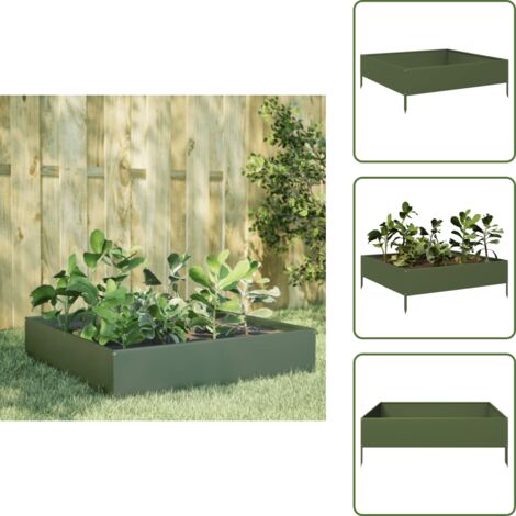 Fioriera verde oliva - vidaXL Fioriera Rialzata Giardino Verde Oliva 100x100x33,5 cm Acciaio - Letto rialzato
