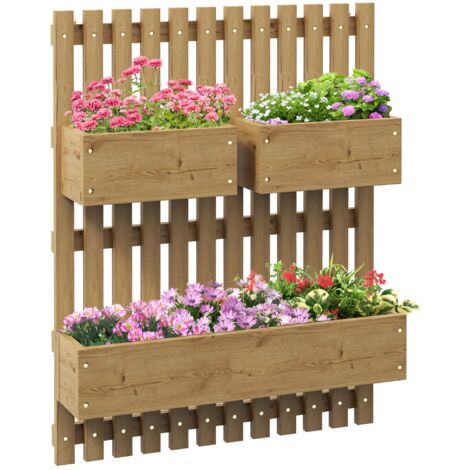 Fioriera Verticale a Doghe 60x16x80 cm con 3 Vasi Rimovibili in Legno di Abete Marrone Bruciato