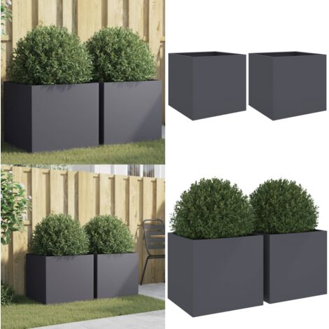 Fioriere 2 pz Antracite 49x47x46 cm Acciaio - Fioriere per giardino - Fioriere per balcone