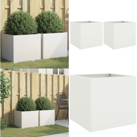 Fioriere 2 pz Bianche 42x40x39 cm in Acciaio - Fioriere per giardino - Fioriere per balcone