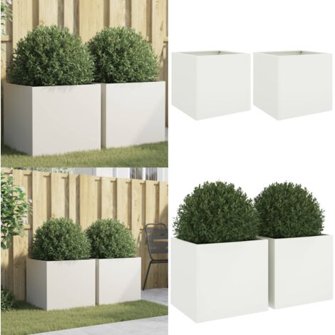 Fioriere 2 pz Bianche 49x47x46 cm in Acciaio - Fioriere per giardino - Fioriere per balcone