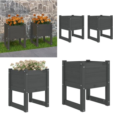 Fioriere 2 pz Grigio 40x40x52,5 cm in Legno Massello di Pino - Fioriere per giardino - Fioriere per balcone