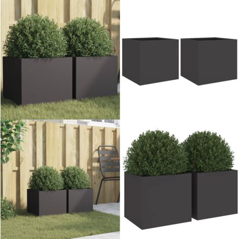 Fioriere 2 pz Nere 32x30x29 cm in Acciaio - Fioriere per giardino - Fioriere per balcone