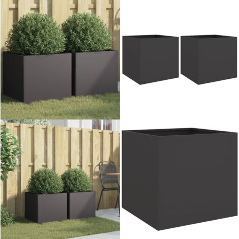 Fioriere 2 pz Nere 42x40x39 cm in Acciaio - Fioriere per giardino - Fioriere per balcone