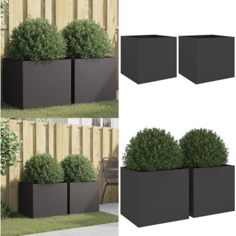 Fioriere 2 pz Nere 49x47x46 cm in Acciaio - Fioriere per giardino - Fioriere per balcone