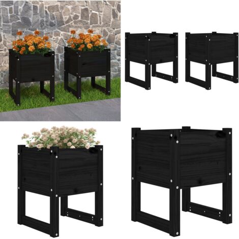 Fioriere 2 pz Nero 40x40x52,5 cm in Legno Massello di Pino - Fioriere per giardino - Fioriere per balcone