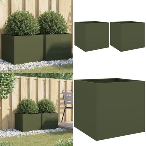 Fioriere 2 pz Verde Oliva 42x40x39 cm in Acciaio - Fioriere per giardino - Fioriere per balcone
