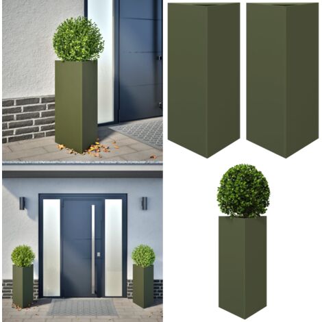 Fioriere 2 pz Verde Oliva Triangolari 40x34,5x70 cm in Acciaio - Fioriere triangolari - Fioriere in acciaio