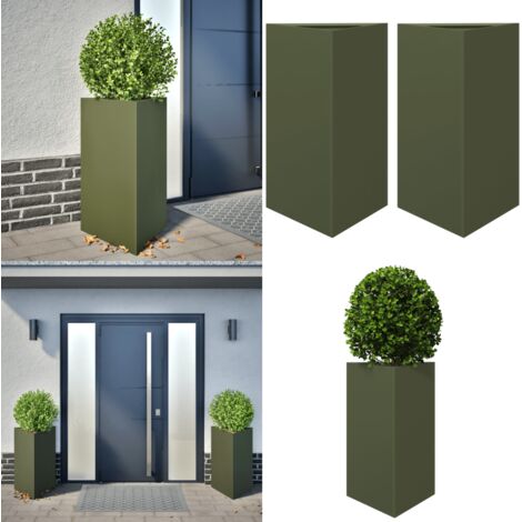 Fioriere 2 pz Verde Oliva Triangolari 50x43x75 cm in Acciaio - Fioriere triangolari - Fioriere in acciaio