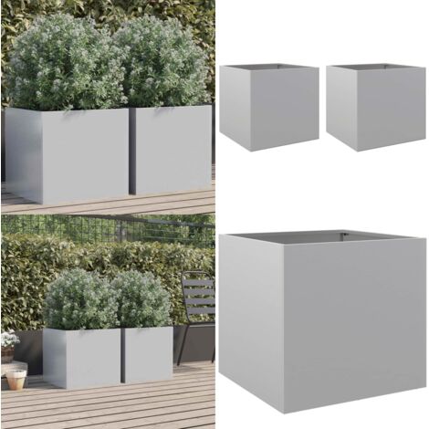 Fioriere 2pz Argento 42x40x39 cm in Acciaio Zincato - Fioriere in acciaio zincato - Fioriere per balcone