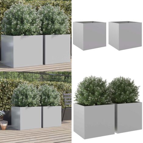 Fioriere 2pz Argento 49x47x46 cm in Acciaio Zincato - Fioriere in acciaio zincato - Fioriere per balcone