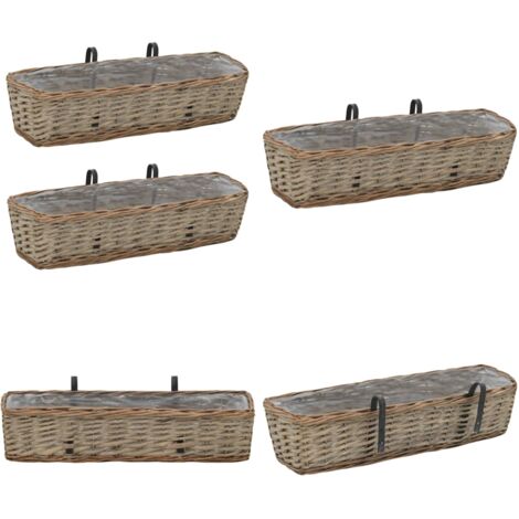 Fioriere da Balcone 2 pz in Vimini con Rivestimento in PE 60 cm - Fioriere in vimini - Fioriere per piante
