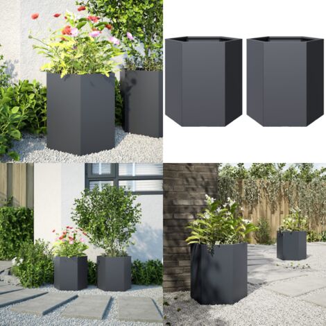 Fioriere da Giardino 2 pz Antracite Esagono 46x40x45 cm Acciaio - Fioriere in acciaio - Fioriere per piante
