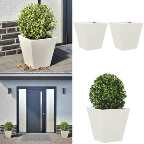 Fioriere da Giardino 2 pz Bianche 30x30x30 cm in Acciaio - Fioriere in acciaio - Fioriere da balcone