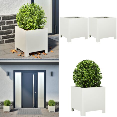 Fioriere da Giardino 2 pz Bianche 30x30x30 cm in Acciaio - Fioriere in acciaio - Fioriere da balcone