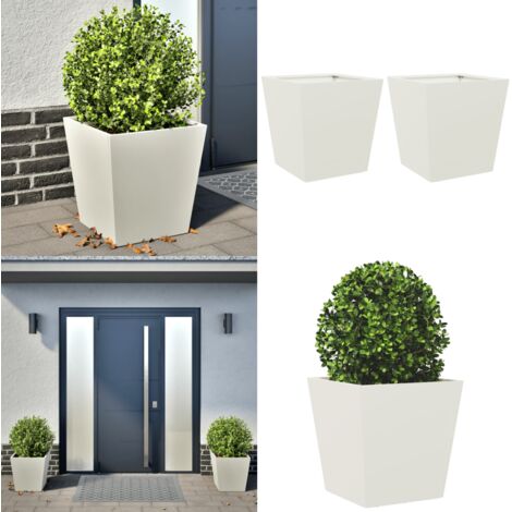 Fioriere da Giardino 2 pz Bianche 40x40x40 cm in Acciaio - Fioriere in acciaio - Fioriere da balcone