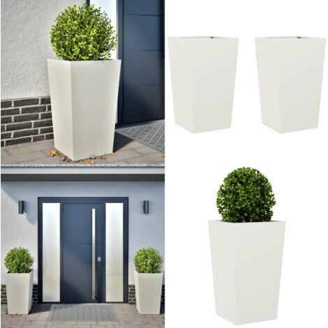 Fioriere da Giardino 2 pz Bianche 45x45x75 cm in Acciaio - Fioriere in acciaio - Fioriere da balcone
