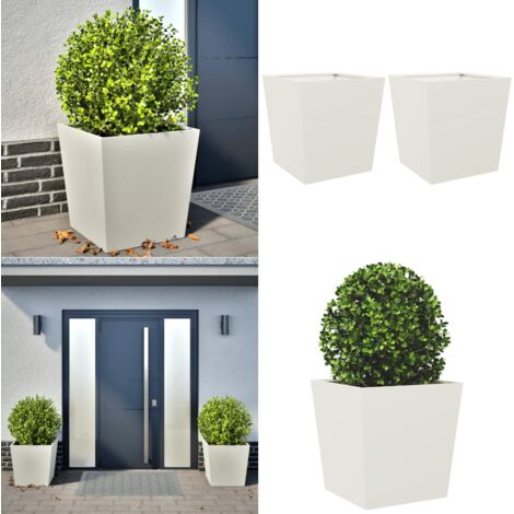 Fioriere da Giardino 2 pz Bianche 50x50x50 cm in Acciaio - Fioriere in acciaio - Fioriere da balcone