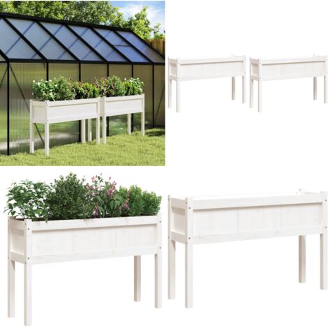 Fioriere da Giardino 2 pz con Gambe Bianche Legno Massello Pino - Fioriere in legno - Fioriere da balcone